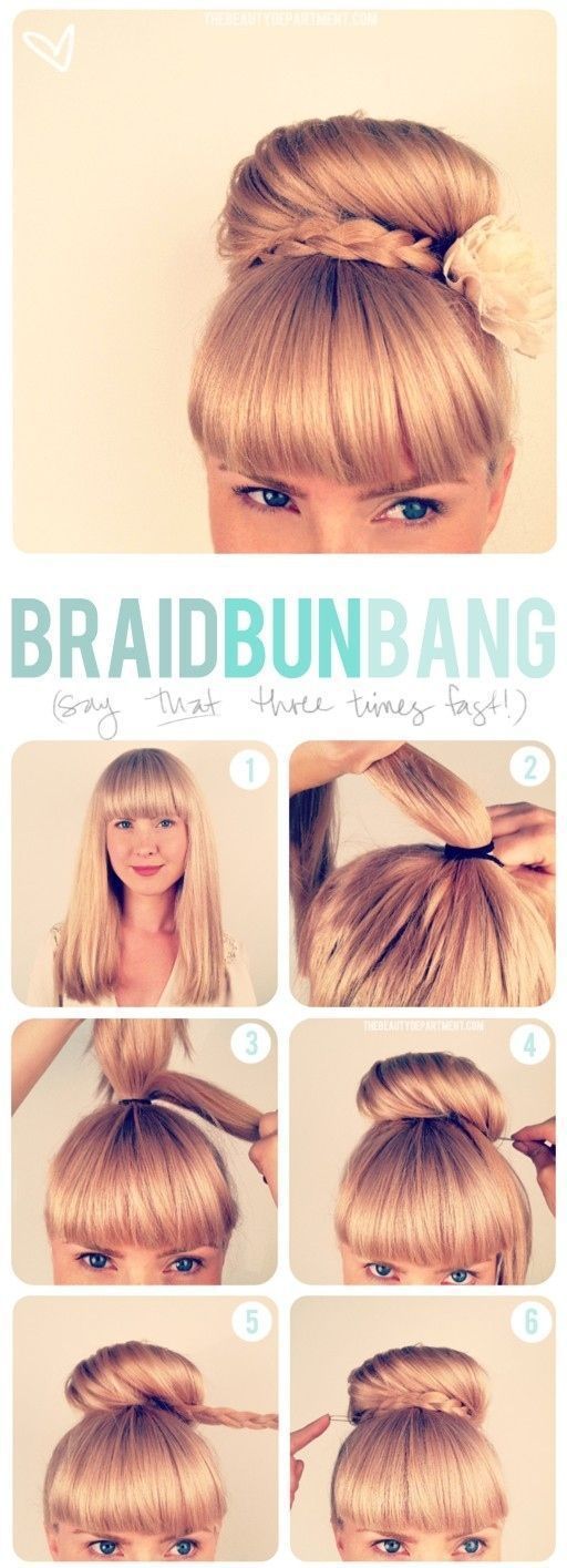Adorable Hairstyle Tutorials: Braided Bun Bang