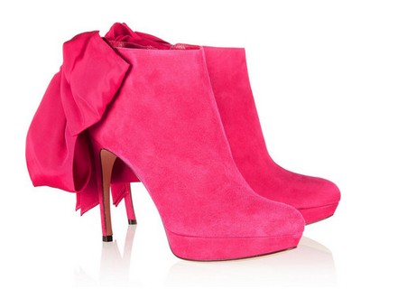Alexander McQueen Bow-embellished suede ankle boots, bright pink