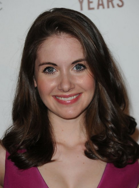 Alison Brie Medium Length Hairstyle: Curls with Deep Side Part