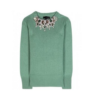 Burberry Prorsum Embellished Cashmere Sweater, mint green
