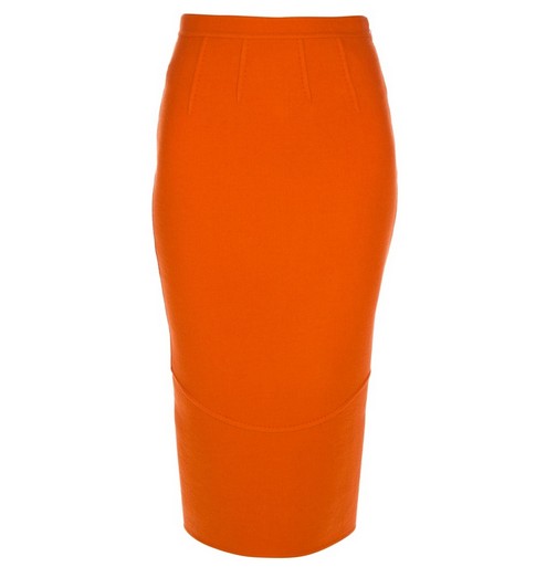 DSQUARED2 fitted pencil skirt in tangerine orange for jewel-tone spring outfit ideas