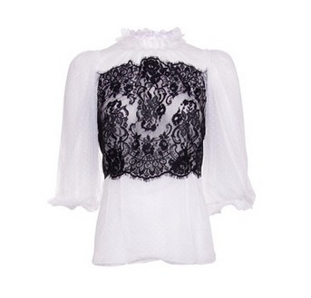 Dolce & Gabbana White and Black Lace Blouse, polka dot fabric