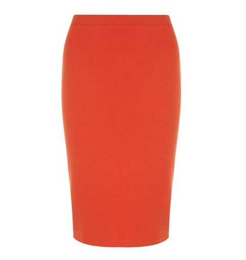 Dorothy Perkins crystal-embellished pencil skirt in tangerine orange for jewel-tone spring outfit ideas