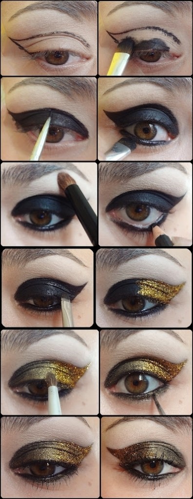 Smoky Eyes Makeup Tutorials: Black and Gold