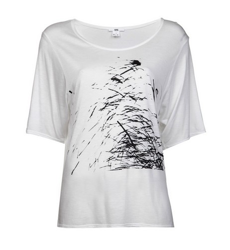 HELMUT LANG white boat neck graphic print T-shirt for work outfit