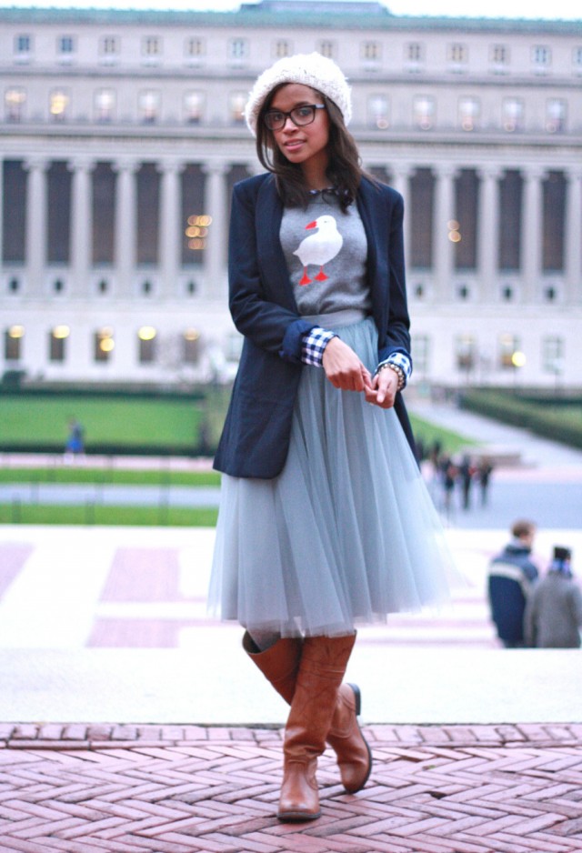 How to Wear the Tulle Skirts: with a Suit and Boots