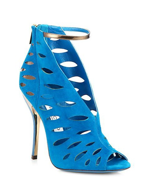 Jimmy Choo Tamera Suede Cutout Ankle Boots, blue and bronze