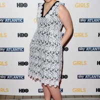 Lena Dunham winter-white lace dress from the Erdem pre-fall 2014 collection