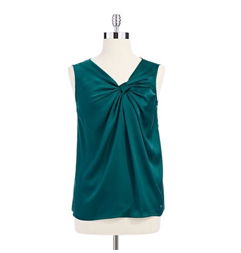 Lord and Taylor silky top in emerald green for jewel-tone spring outfit ideas