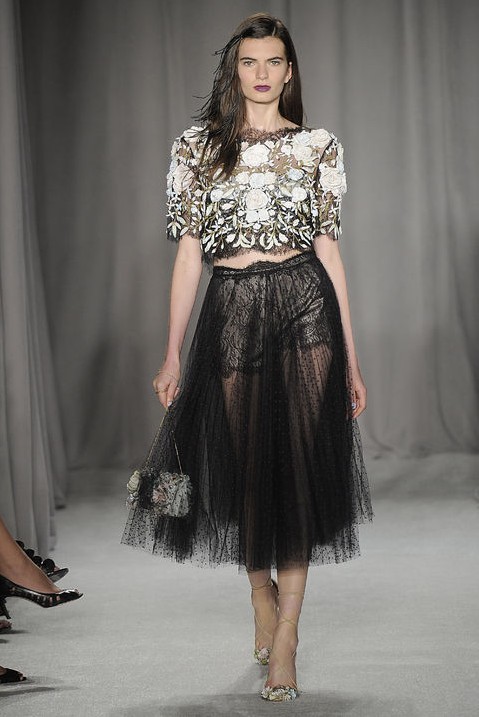 Marchesa floral appliqué top and dotted lace skirt pairing - 8 Stunning dresses we are most expected in 2014
