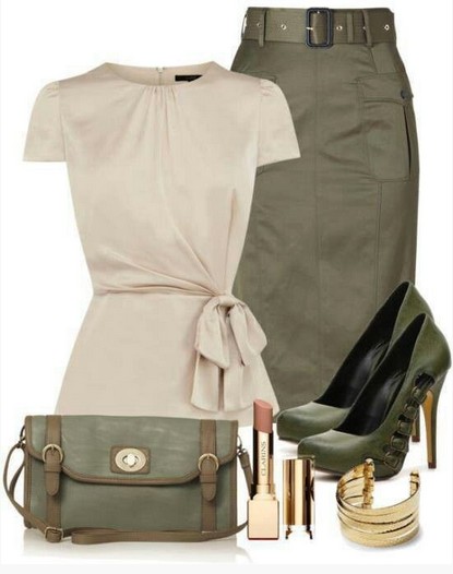 Military Outfit Idea for Spring 2014, ivory top, pencil dress and pumps