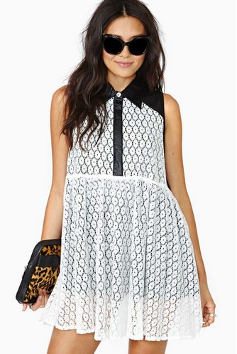 Nasty Gal Embroidered winter-white lace dress