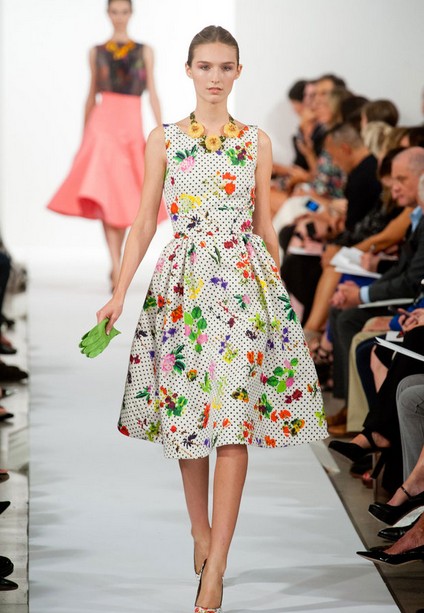 Oscar De La Renta Spring Summer 2014, fit and flare, floral print cocktail dress