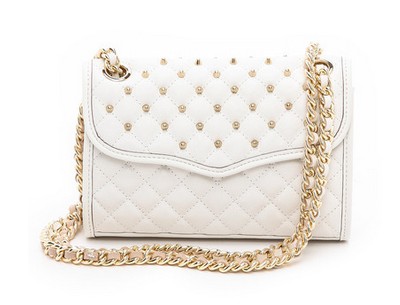 Rebecca Minkoff Mini Quilted Affair with Studs, white and gold