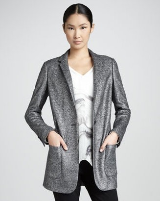Magaschoni Long Shimmer Jacquard Blazer, silver-Schoolboy Styling Trick for Spring 2014