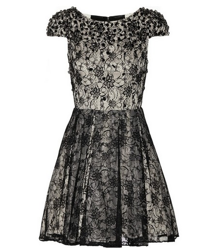Shop The Golden Globe Style – Alice + Olivia black crystal embellished lace evening dress