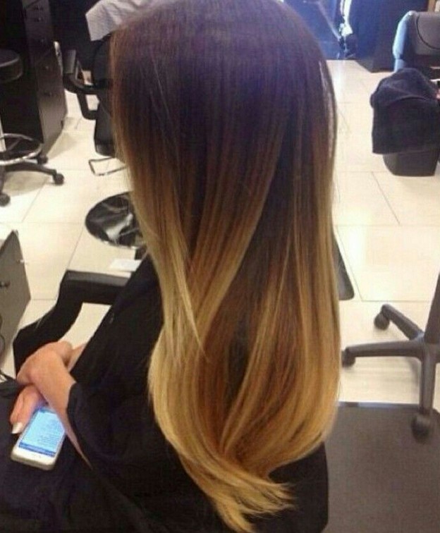 Side View of Long Straight Ombre Hair