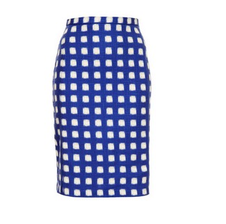 TOPSHOP Blurry Check Pencil Skirt, blue and white