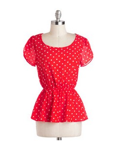 Tea and Trumpets Top, polka dot, red