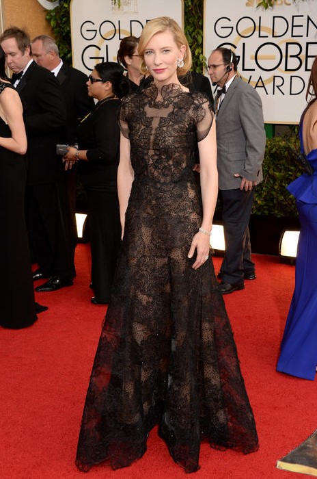 The Glamorous Golden Globe Style - Cate Blanchett Exquisite black lace gown by Armani Privé