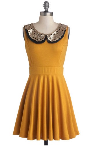 Two Happy Hearts Dress in Mustard Yellow, fit and flare