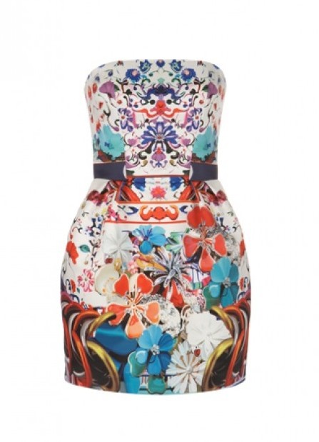Quirky Print Style for Spring 2014: trible print strapless evening dress