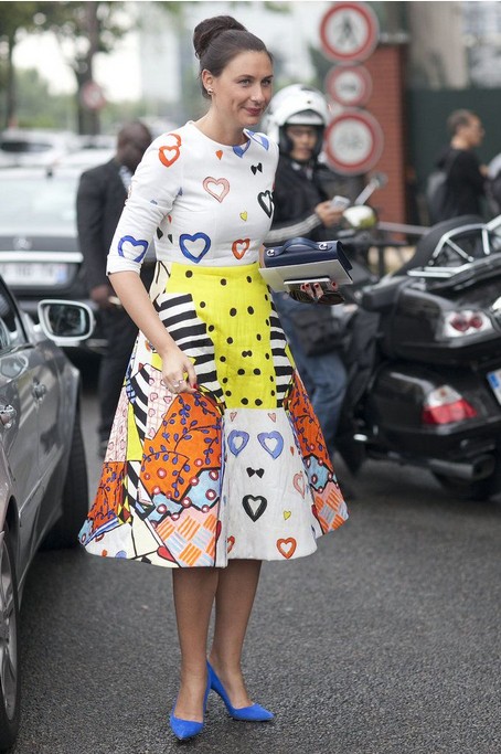 Quirky Print Style for Spring 2014: multicolored and mixed prints skirt