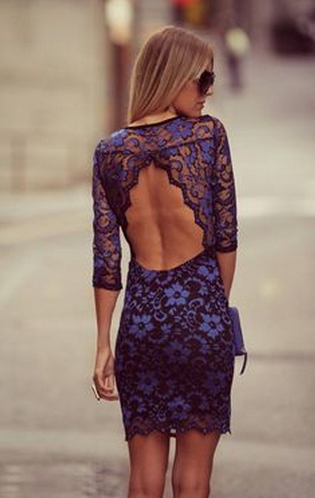 Blue Lace Backless Dress