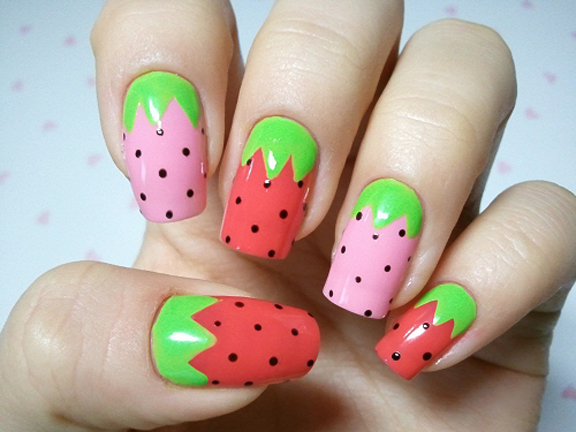 Nails with Strawberry Print