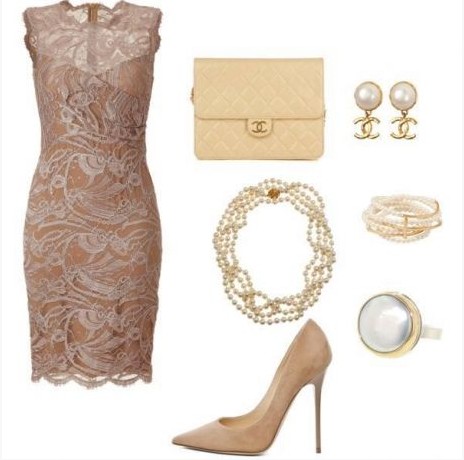 Nude elegant lace dress and nude heels