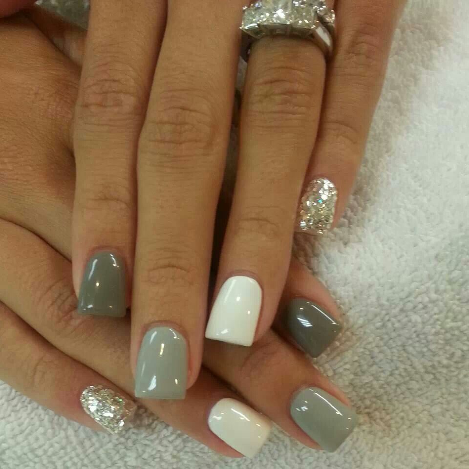 White, Grey and Green Nails