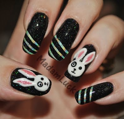 Black Nails with Bunnies