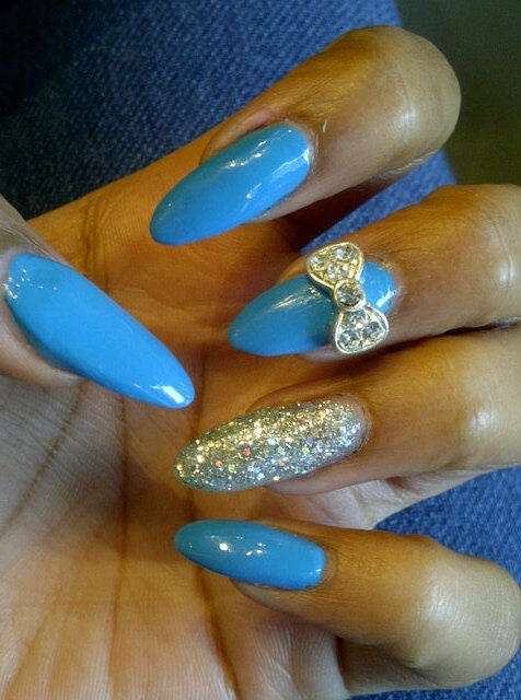 Blue Nails with Bow