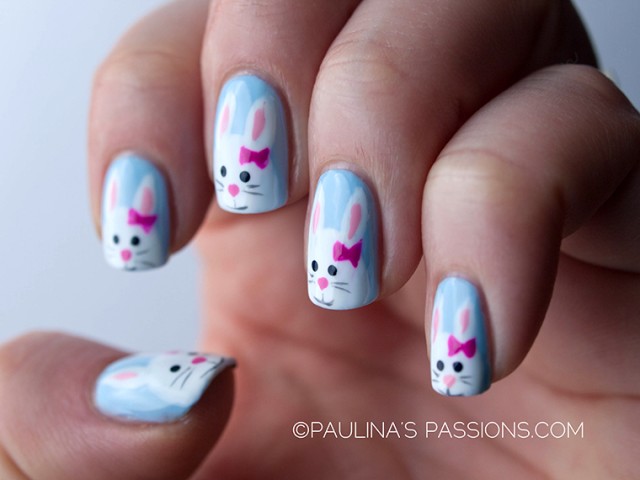 Blue Nails with Bunnies