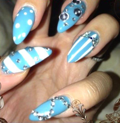 Blue Nails with Studs