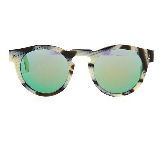Illesteva Leonard Round Horn-Pattern Sunglasses With Mirror Lens