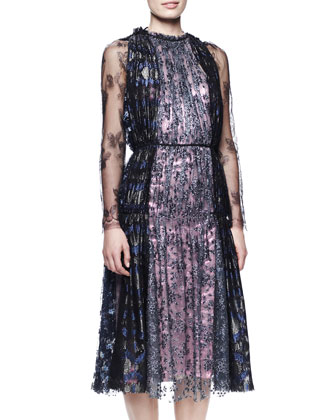 Lanvin Metallic Lace Tea-Length Dress