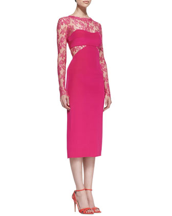 Monique Lhuillier Long Sleeve Lace Cutout Cocktail Dress
