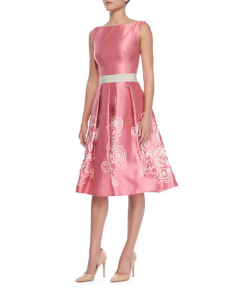 Pamella Roland Sleeveless Floral-Skirt Cocktail Dress
