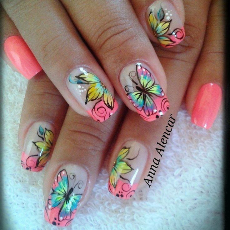 Pink Butterfly Nails