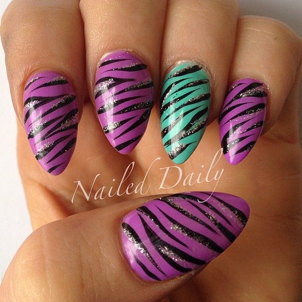 Purple and Zebra Nails