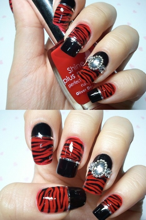 Red Nails with Black Zebra Print