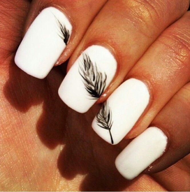 White Nails with Feather