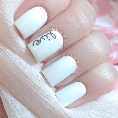 White Nails with Letters