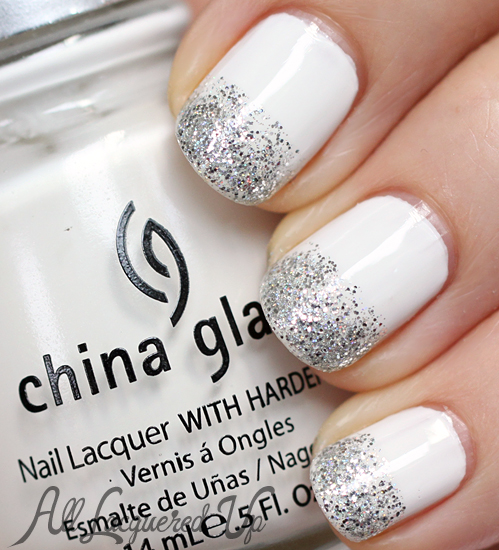 White Nails with Sliver Glitter