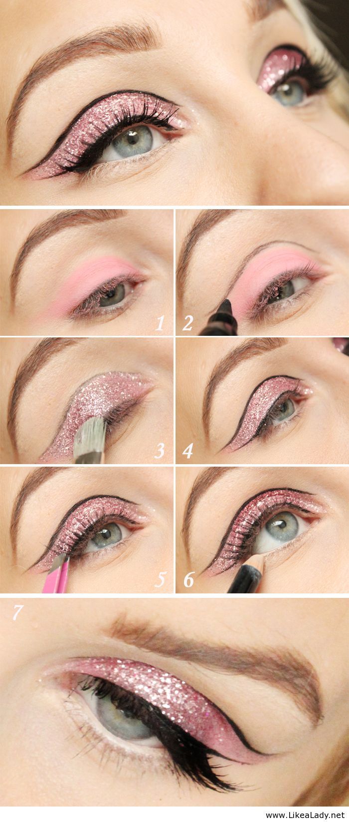 Pink Glitter Eye Makeup Tutorials