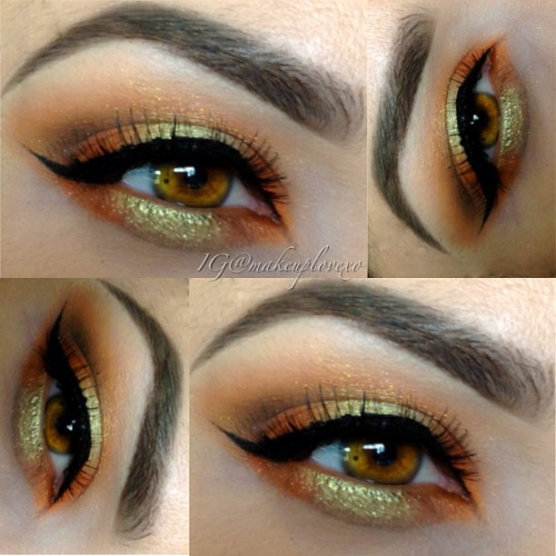 Orange Eye Makeup Ideas: Orange with Green Highlights