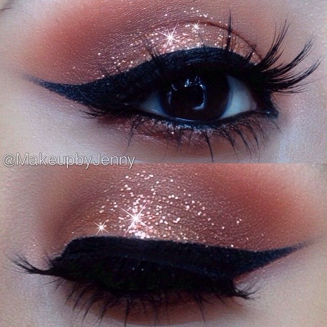 Copper Glitter Eye Makeup Idea