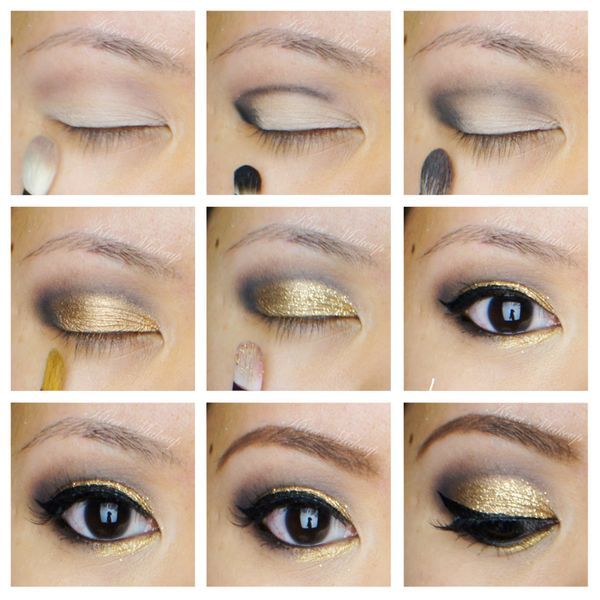 Golden Glitter Eye Makeup Tutorials for Black Eyes