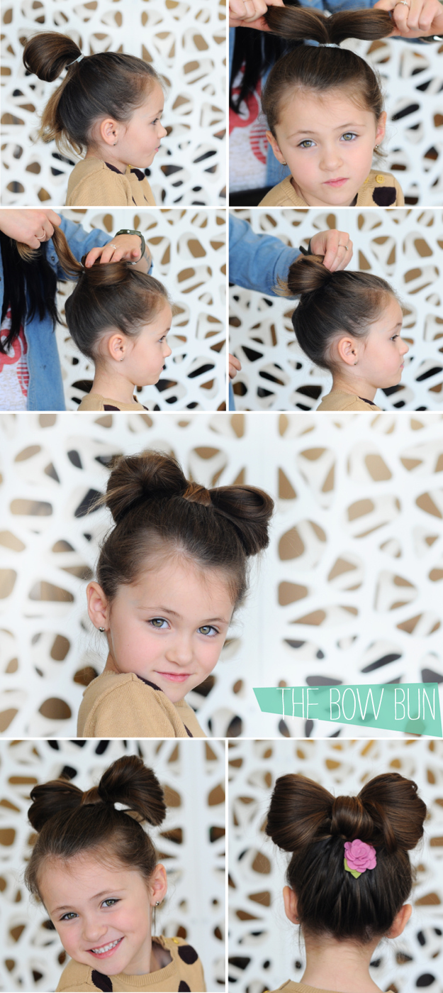 Bun Bow Hairstyle for Your Daughter via